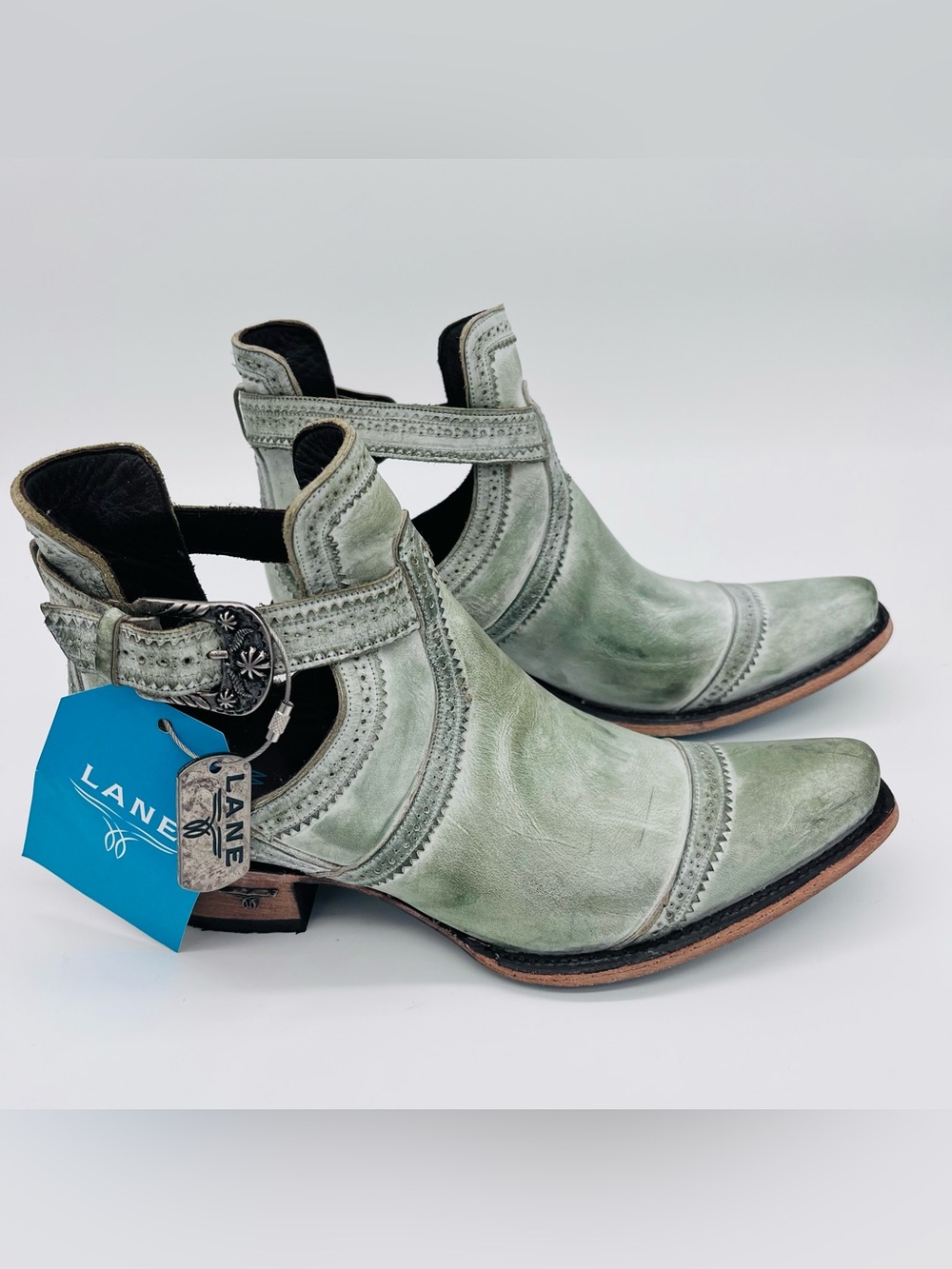 Lane Collection Sage Green Western Cutout Ankle Booties